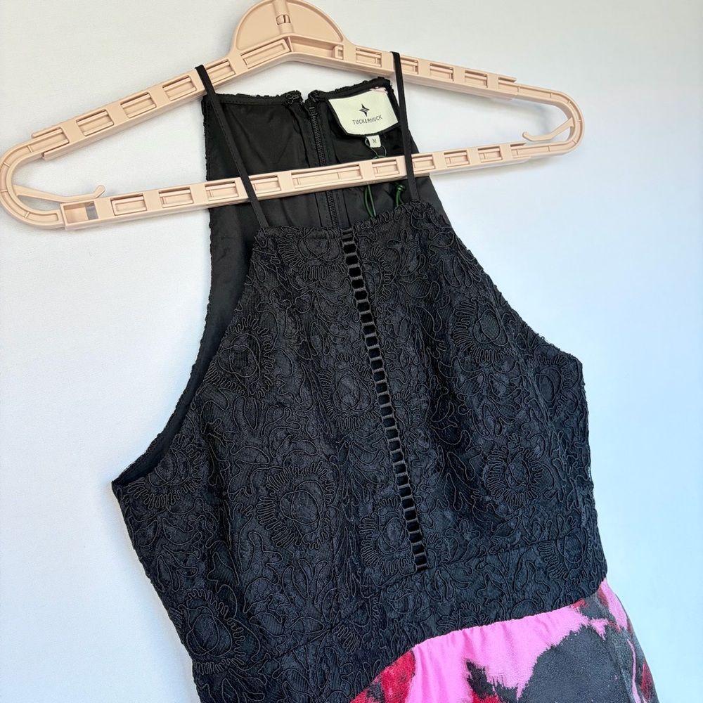 Tuckernuck Jacquard Joss Midi Dress Sz M Cerise Begonia Blossom Eyelet Lace NWT - Picture 11 of 16